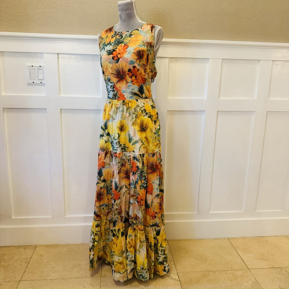 NWT Anthropologie Pilcro Halter Maxi Dress Size:XL Yellow Floral Tier Tropical - Picture 12 of 16